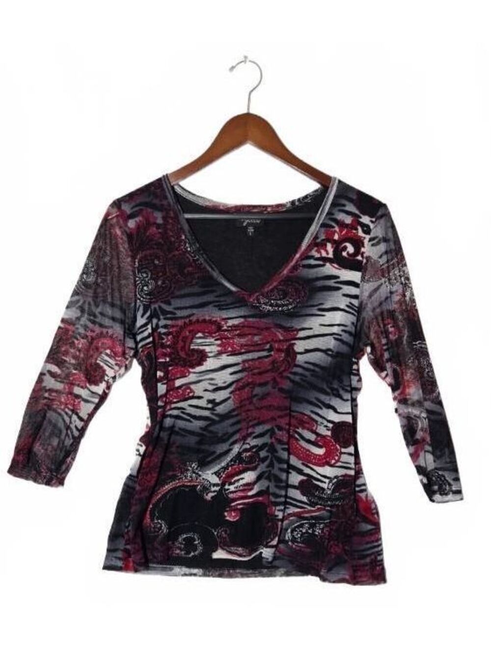 Vintage 2000s Whimsigoth Cyber Y2K Statement Print Sheer Layering Shirt